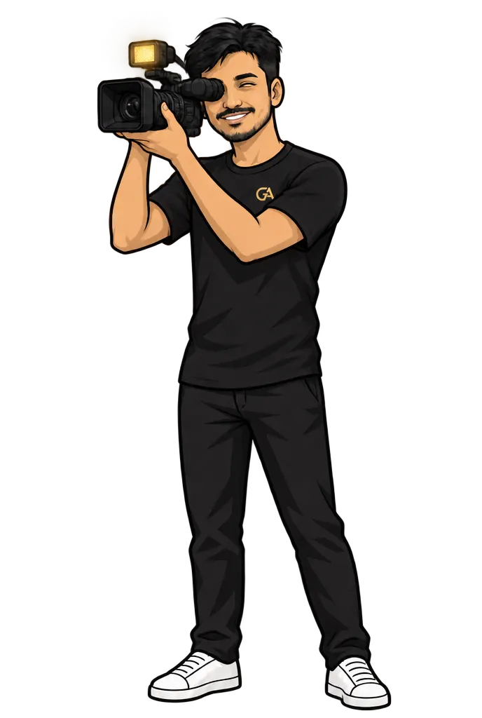 Dheenadhayalan, illustrated, filming with a video camera