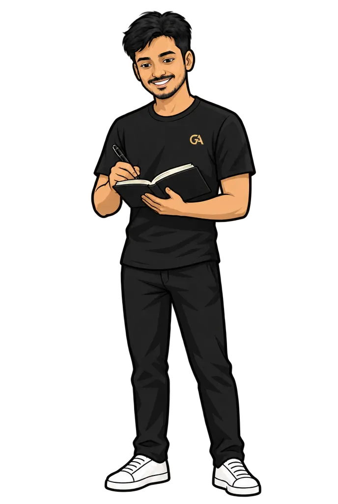 Dheenadhayalan, illustrated, writing a plan in a notebook