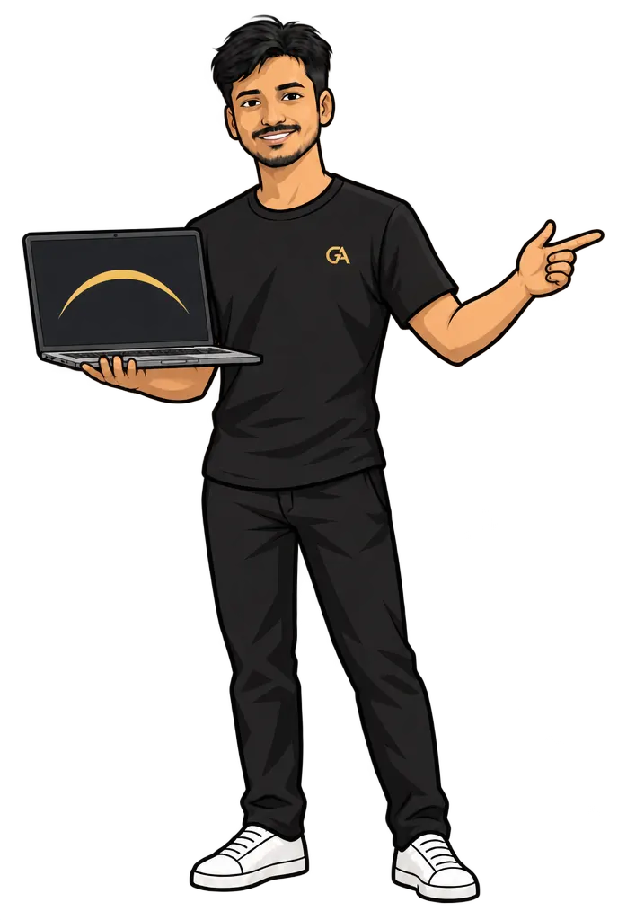 Dheenadhayalan, founder of The Growth Arc, illustrated presenting with a laptop